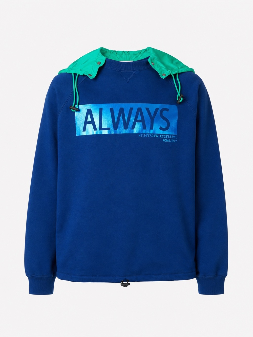 Valentino Blue ALWAYS Graphic Hoodie Sweatshirt Green Hood Designer Pullover  S